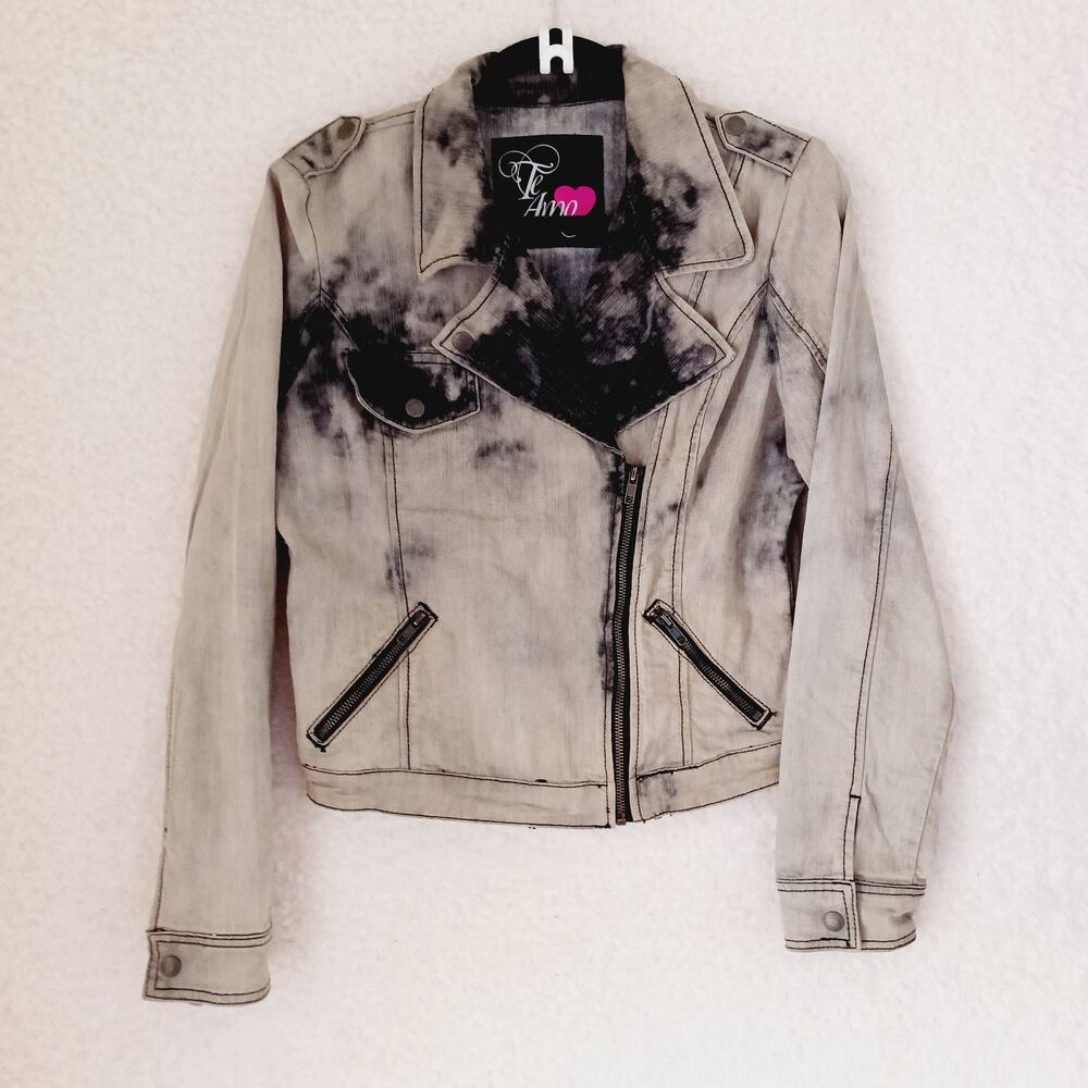 Jacket Women Te Amo Jeans Black Gray Unlined Zipper Shibori Pockets Snap Size SM
